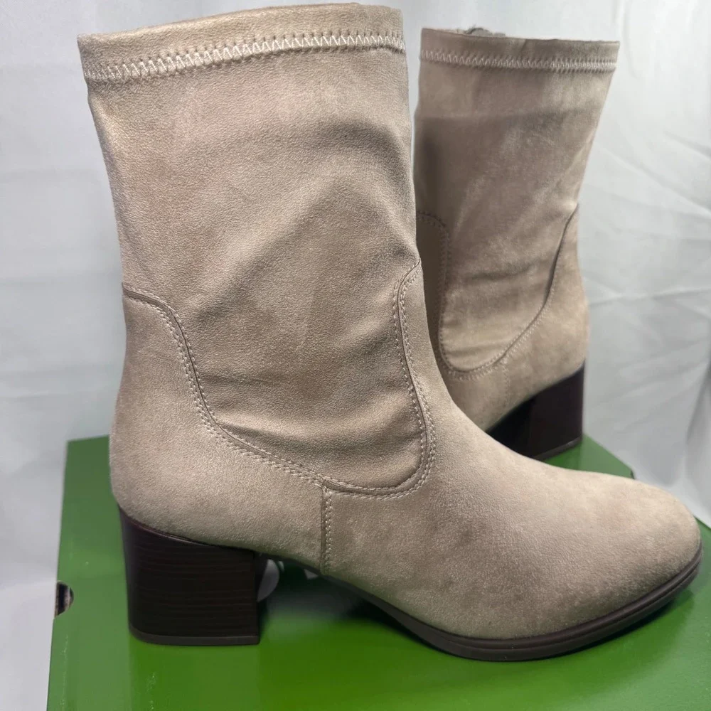New‎ Remonte Gwyneth 70 Beige Suede Leather Block Heel Ankle Boots Women Size 10